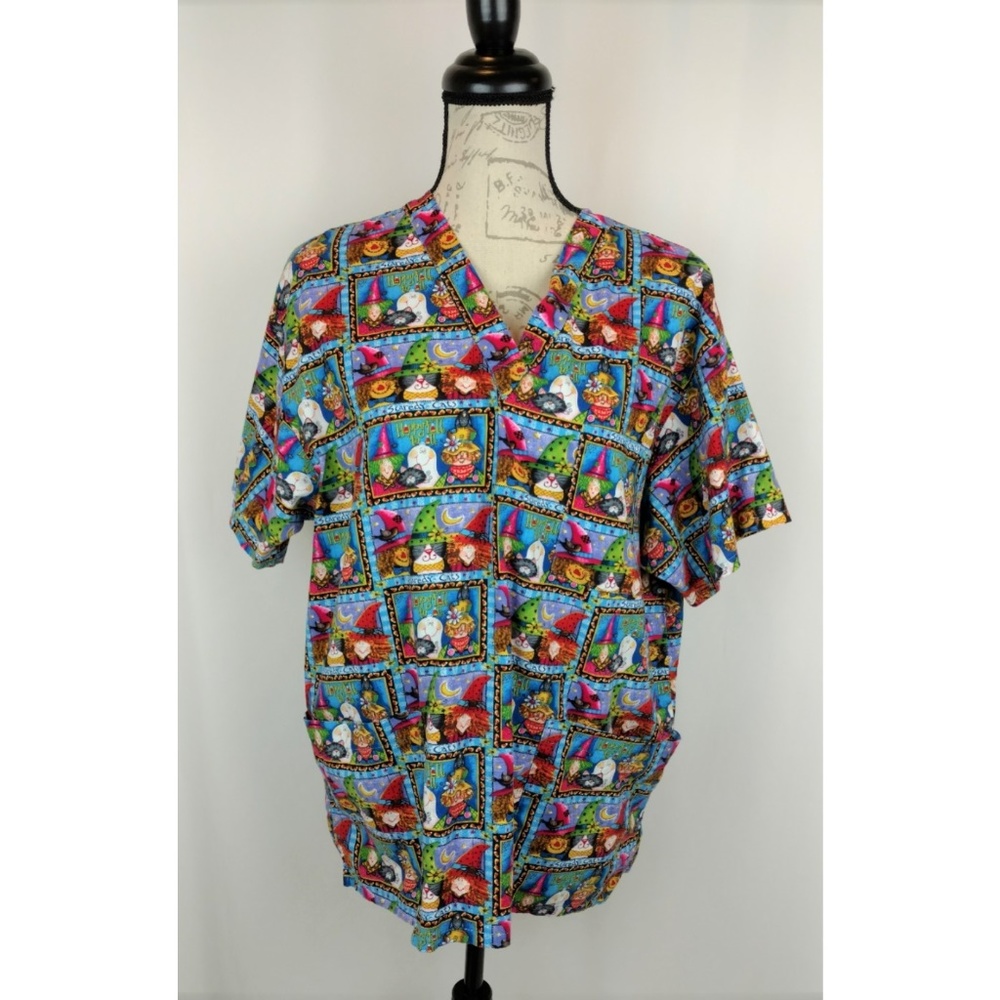 Peaches Fall Halloween Scrub Top Size M